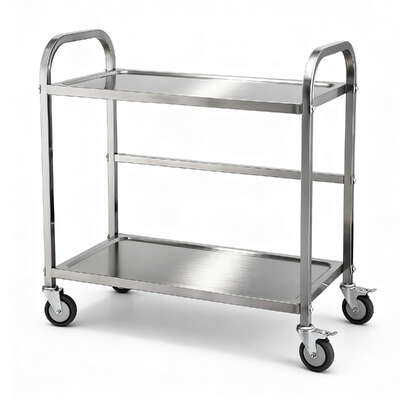 2-Tier Stainless Steel Kitchen Trolley With Wheels 84x56x98cm Utility Storage Cart