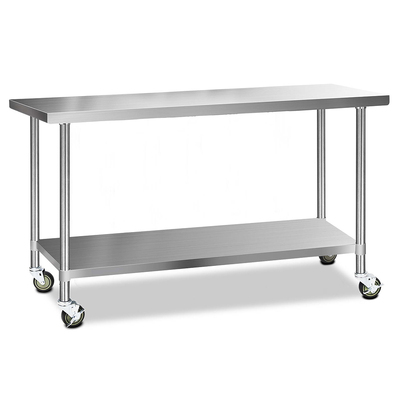1829x610mm Stainless Steel Kitchen Bench with Wheels 304