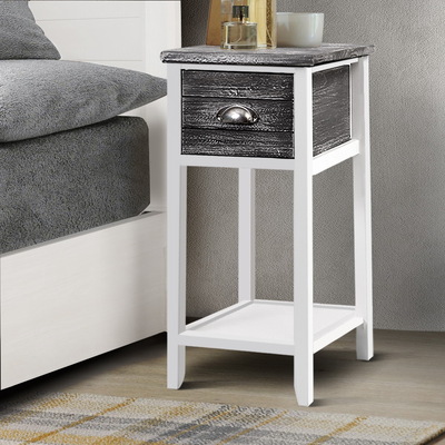 Bedside Table Nightstand Drawer Storage Cabinet Lamp Side Shelf Unit Grey