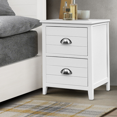  2x Bedside Table Nightstands 2 Drawers Storage Cabinet Bedroom Side White