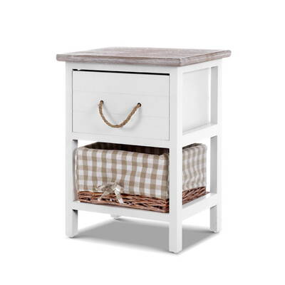 2x Bedside Tables Shabby Chic Storage Cabinet Unit Drawers Side Basket