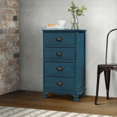  Bedside Tables Drawers Cabinet Vintage 4 Chest of Drawers Blue Nightstand