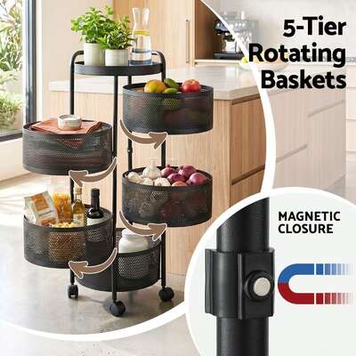 5-Tier Rotating Storage Trolley Black Iron | EXTG