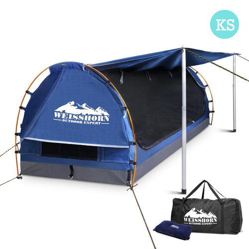 Weisshorn King Single Swag Camping Swag Canvas Tent - Dark Blue