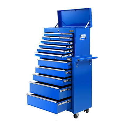 15 Drawers Tool Chest Trolley Toolbox 2-in-1 Storage Blue