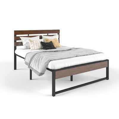 Wooden and metal bed frame queen