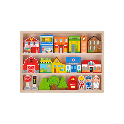 Town Play Set In Wooden Case