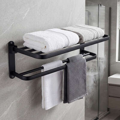 Levede Towel Rack Bathroom 2 Bars Rail Holder Wall Mounted Storage Shelf Black