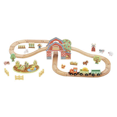 Farm Train Set Wooden 96x40x16cm