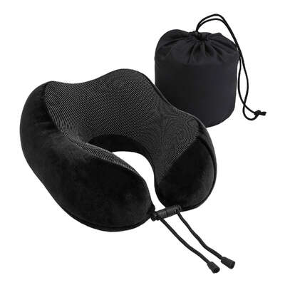 Memory Foam Travel Neck Pillow For Airplane Office And Car Use With Washable Cover Black