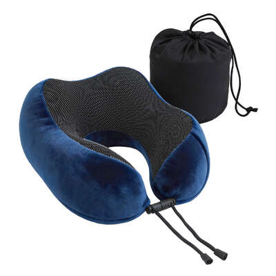Memory Foam Travel Neck Pillow For Airplane Office And Car Use With Washable Cover Blue