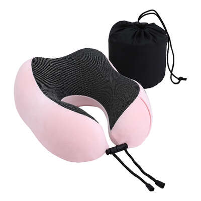 Memory Foam Travel Neck Pillow For Airplane Office And Car Use With Washable Cover Pink