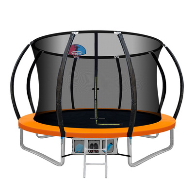 10Ft Trampoline For Kids W/ Ladder Enclosure Safety Net Rebounder Orange