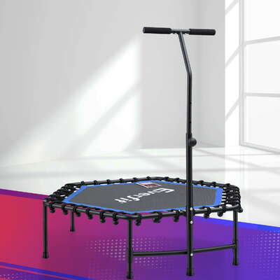 48 Inch Blue Hexagon Fitness Trampoline Rebounder With Adjustable Handrail