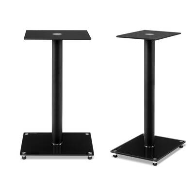 2x Speaker Stand Tempered Glass Floor Stands Home Theatre 58cm Black