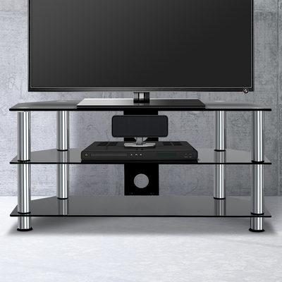 3 Tiers TV Stand Storage Shelf Rack Tempered Glass