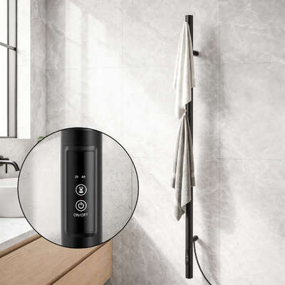 Heated Towel Rail Vertical Electric Warmer Rack with Timer Black