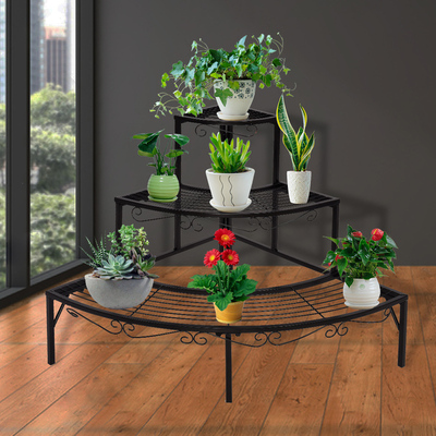 Outdoor Indoor Pot Plant Stand Garden Metal 3 Tier Planter Corner Shelf