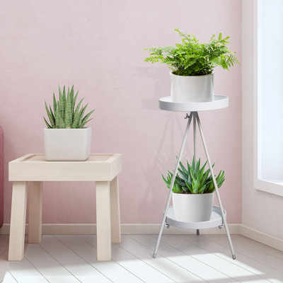 Plant Stand 2 Tiers Outdoor Indoor Metal Flower Pots Rack Garden Pink
