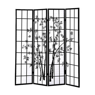 4 Panel Room Divider Screen Door Fringe Wood 