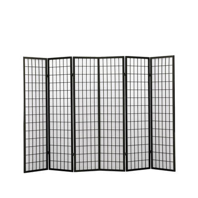 6 Panel Free Standing Foldable  Room Divider Privacy Screen Black Frame