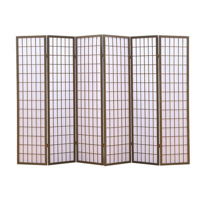 6 Panel Room Divider Screen Door Stand Privacy Fringe Wood Fold Grey