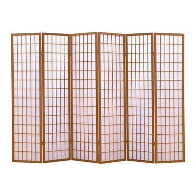 6 Panel Free Standing Foldable  Room Divider Privacy Screen Wood Frame