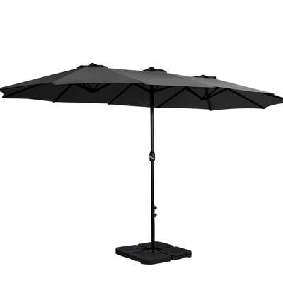 4.57m Outdoor Umbrella w/Base Stand Beach Pole Garden Tilt Black
