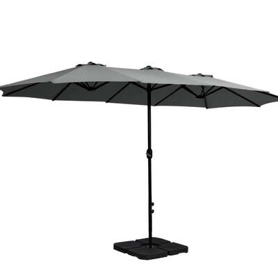 4.57m Outdoor Umbrella w/Base Stand Beach Pole Garden Tilt Charcoal