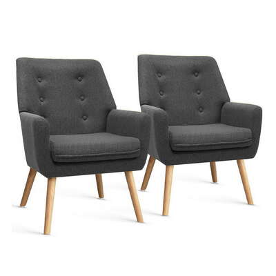  2X Armchair Lounge Chair Accent Tub Chair Charcoal ANNE