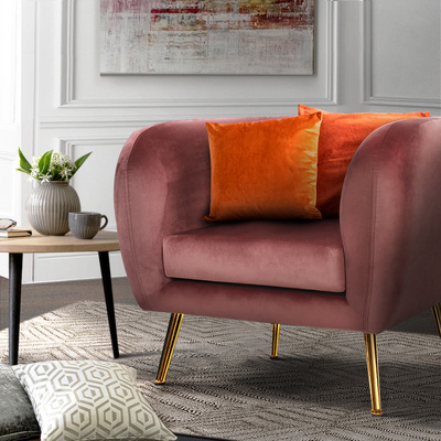 Armchair Lounge Sofa Arm Chair Armchairs Couch Velvet Pink