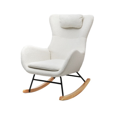 Rocking Armchair Accent Chair Nursery Rocker Boucle Pillow Lounge White