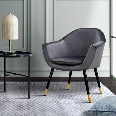 Armchair Accent Chair Retro Wooden Armchairs Single Sofa Velvet Seat Grey