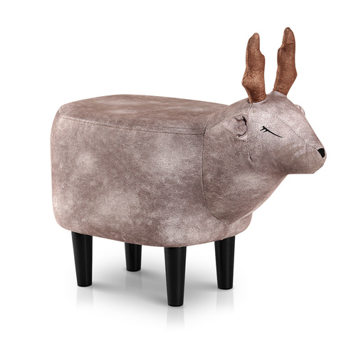 Kids Ottoman Animal Stool Deer Wood Footstool Fabric Brown