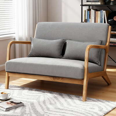 2-Seater Fabric Loveseat Armchair Grey Comfortable Sofa Chair for Living Room