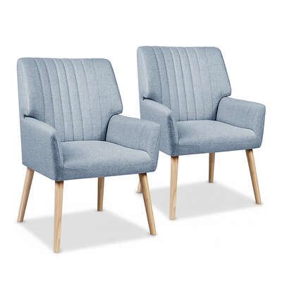  2X Armchair Fabric Blue Grey