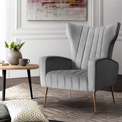 Beautiful Armchairs Chair Velvet Sofa Grey Seat-Grey