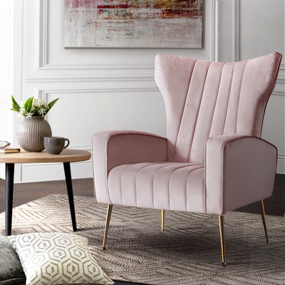 Beautiful Armchairs Chair Velvet Sofa Grey Seat-Pink