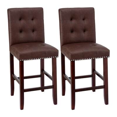 2x Bar Stools Kitchen Dining Chairs Counter PU Leather Wooden Ada Brown