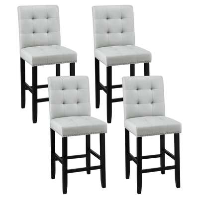 4x Bar Stools Kitchen Dining Chairs Counter Fabric Stool Wooden Ada Grey