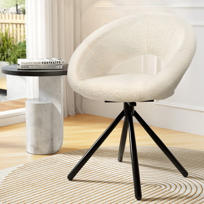 Dining Chairs Set Of 2 Sherpa Boucle Swivel Base