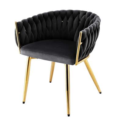 1x Dining Chair Armchair Cafe Kitchen Lounge Chairs Velvet Weaving Black