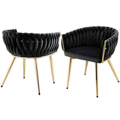 1 Set of 2 Velvet Dining Chairs Armchair Black  Luxurious Soft Velvet Upholstery