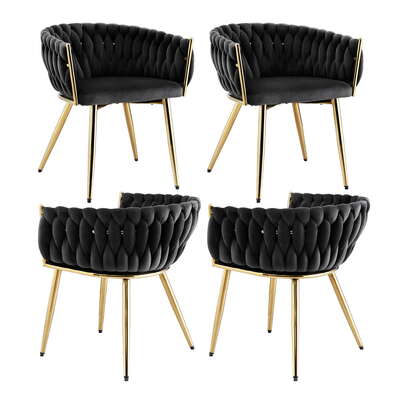 Set of 4 Elegant Black Velvet Dining Chairs with Armrests - Stylish