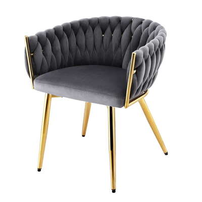 1x Dining Chair Armchair Cafe Kitchen Lounge Chairs Velvet Weaving Grey