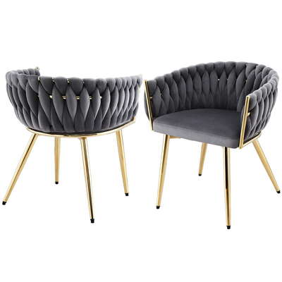 1 Set of 2 Grey Velvet Armchairs  Elegant Upholstered Dining Chairs