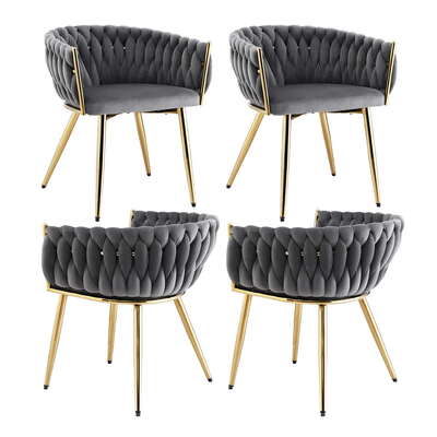 4-Piece Velvet Dining Chairs Set Grey Armchair Style Comfortable Kitchen Seating
