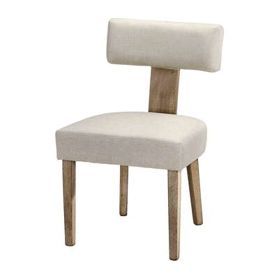 Set of 4 Beige Linen Fabric Dining Chairs with Wooden Frame - Stylish