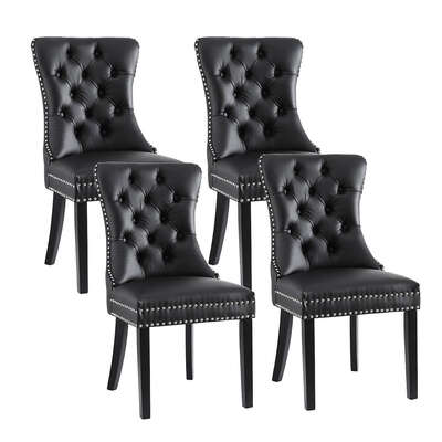 4-Piece Set of Black Leather Dining Chairs  Stylish & Durable