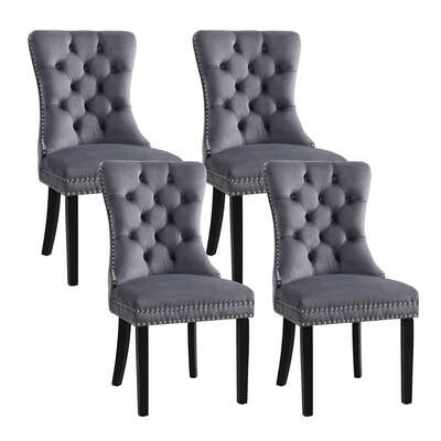 Set of 4 Grey Velvet Dining Chairs  Elegant & Modern Design